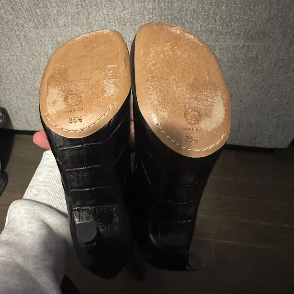 $1250 Dries Van Noten Brown Leather Croc Embossed Knee High Boots - Picture 5 of 9